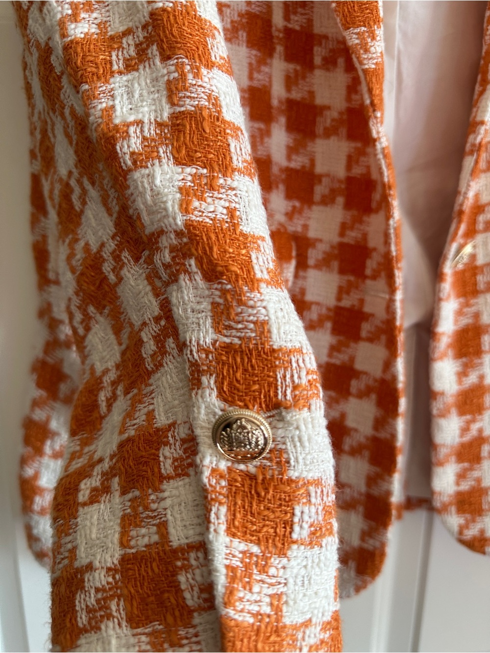 H&M Orange & White Checked Tweed Blazer - Picture 7 of 12